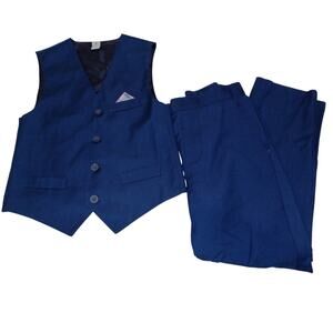 CLASS CLUB Boys Navy Blue 2 Piece Button Up Suit Vest and Pants Outfit Size 7